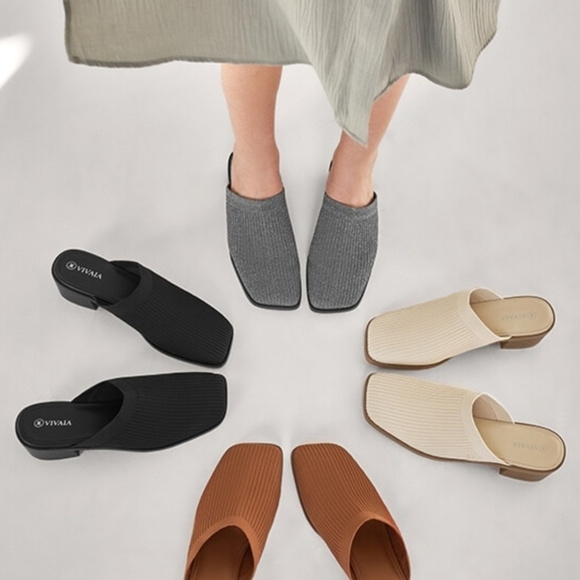 VIVAIA Black Ribbed Square-Toe Mule - Picture 3 of 10